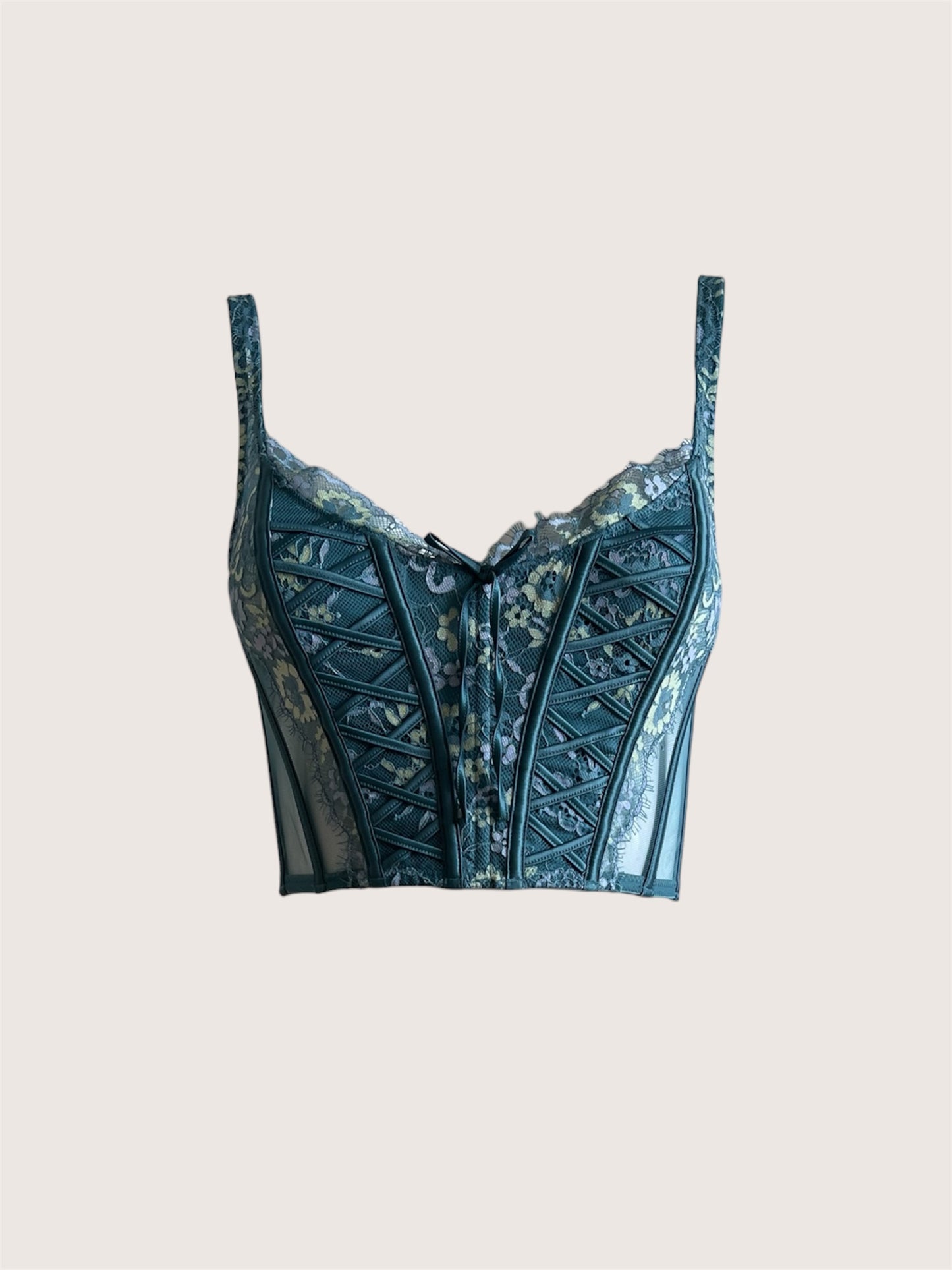 VS Teal Blue Lace Floral Boned Corset Top