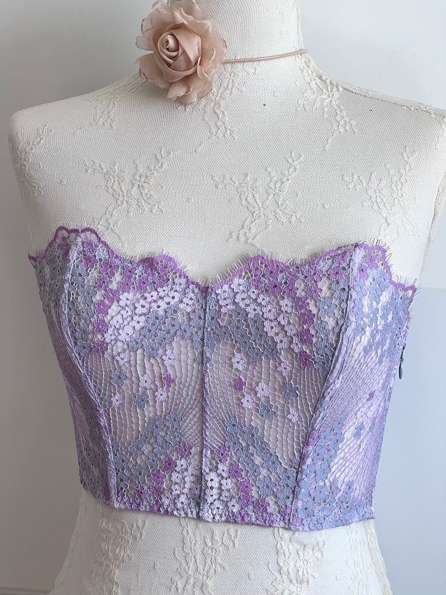 VS Lilac Lace Floral Boned Corset Top