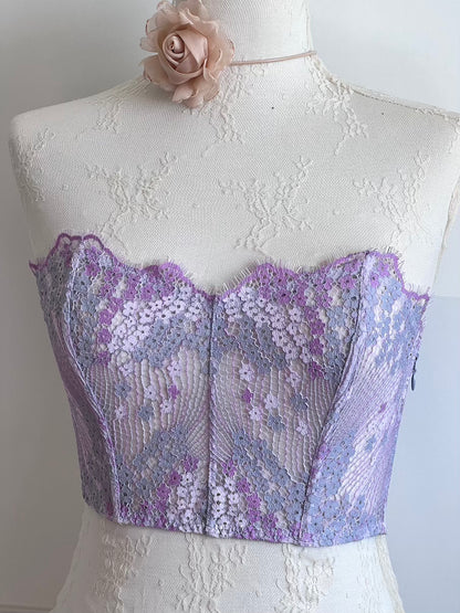 VS Lilac Lace Floral Boned Corset Top