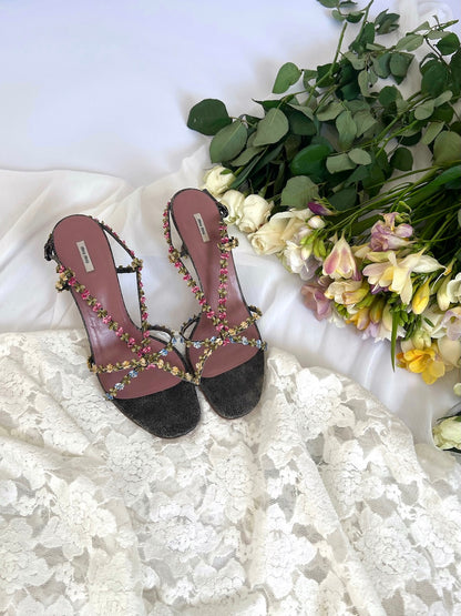 Miu Miu Vintage Leather Flower Sandal Heels (EU 39)