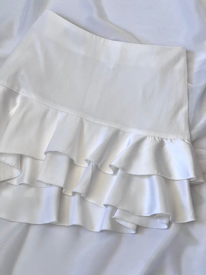 Vintage 1990's White Satin Ruffle Mini Skirt