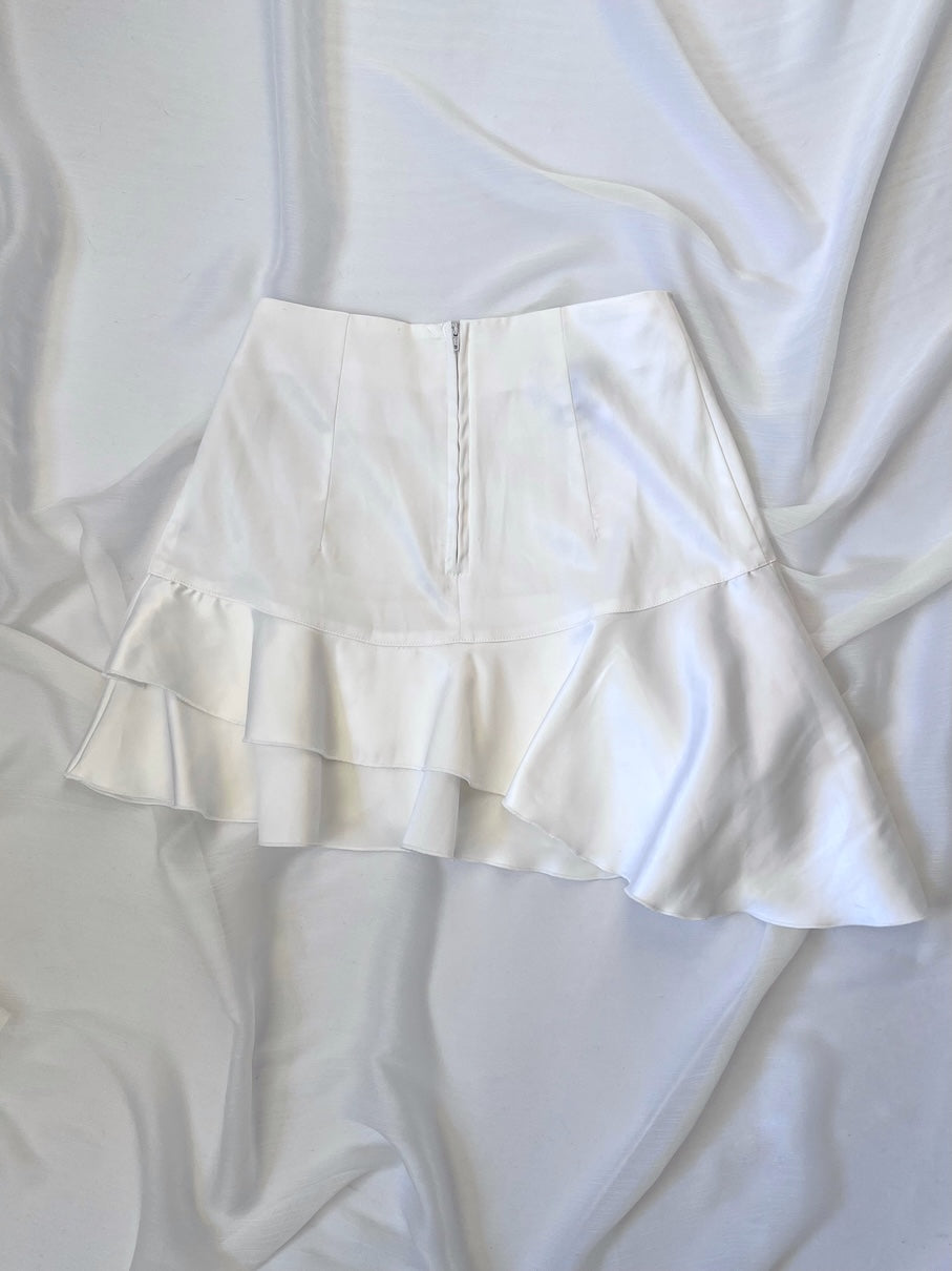 Vintage 1990's White Satin Ruffle Mini Skirt