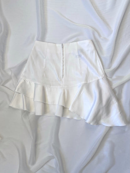 Vintage 1990's White Satin Ruffle Mini Skirt