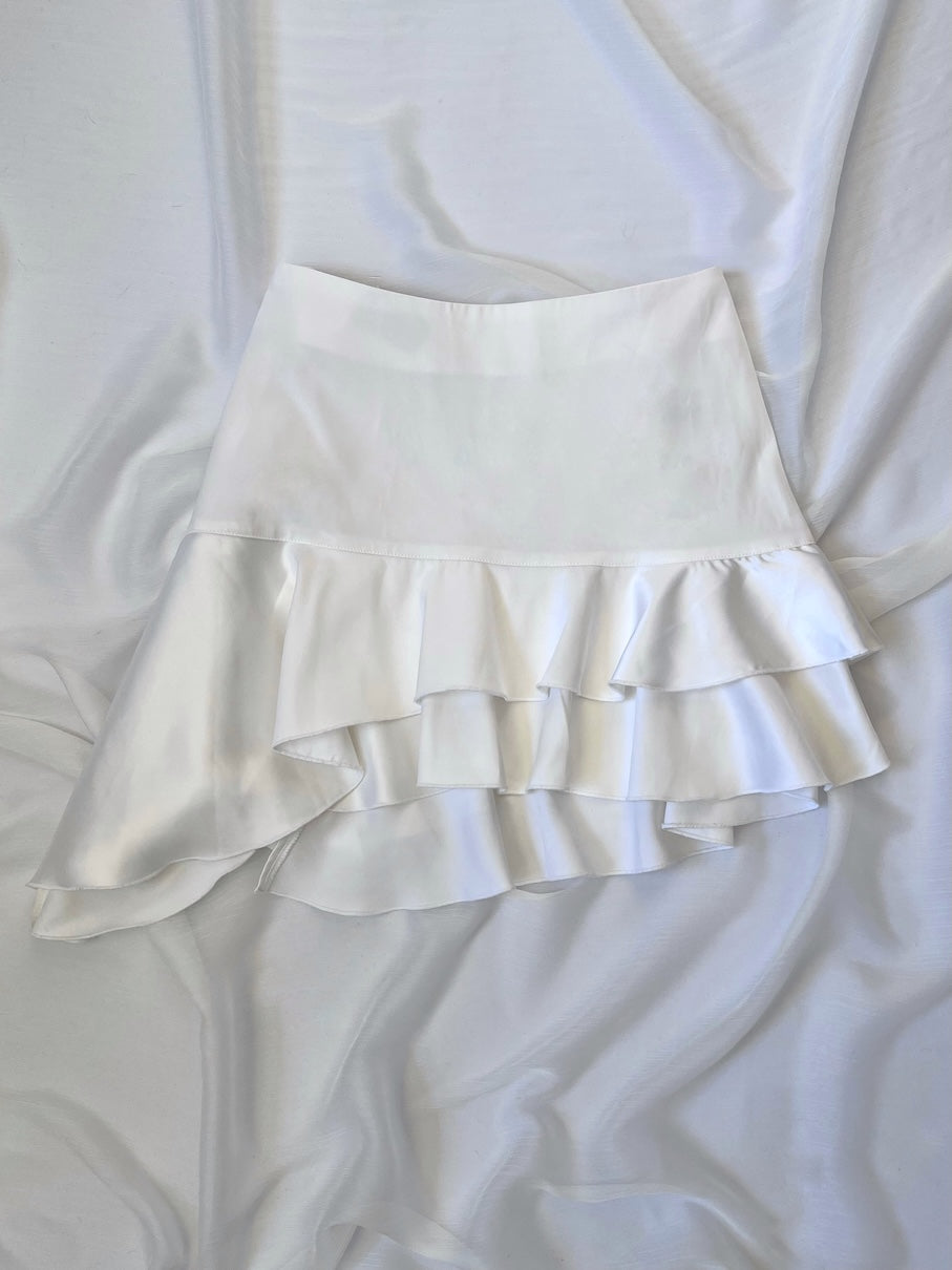 Vintage 1990's White Satin Ruffle Mini Skirt