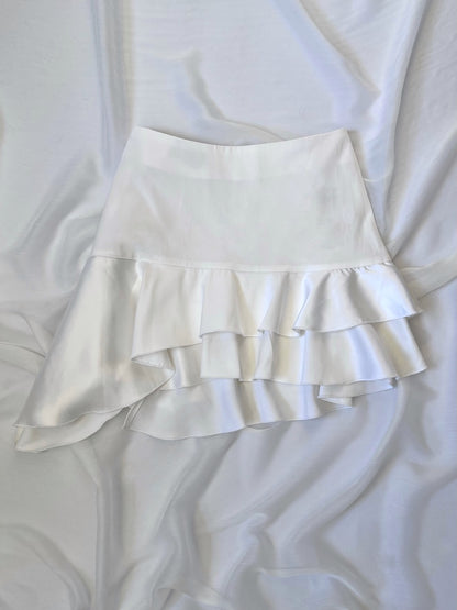 Vintage 1990's White Satin Ruffle Mini Skirt