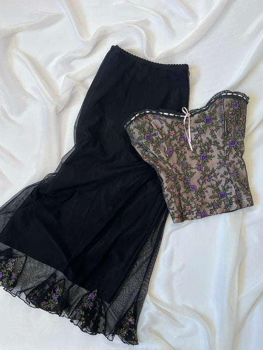 Luxurious Designer Floral Bustier & Slip Skirt Ensemble