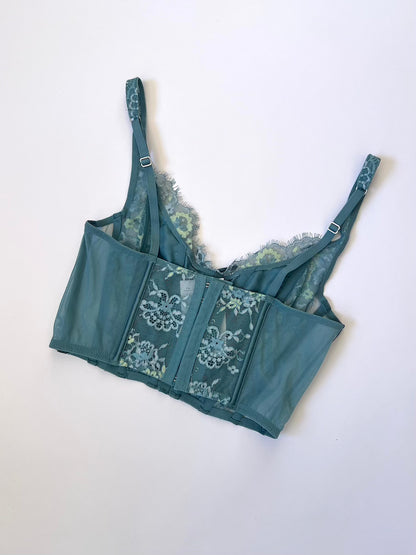 VS Teal Blue Lace Floral Boned Corset Top