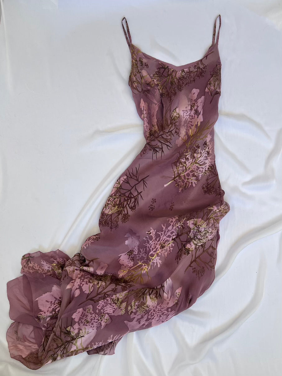 100% Silk Blush Pink Floral Slip Dress (Maxi)