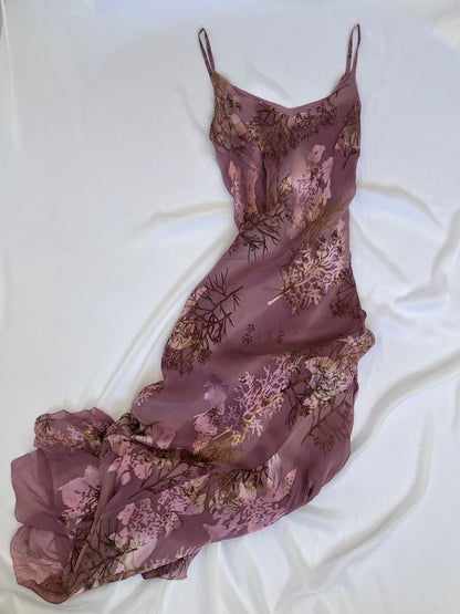100% Silk Blush Pink Floral Slip Dress (Maxi)