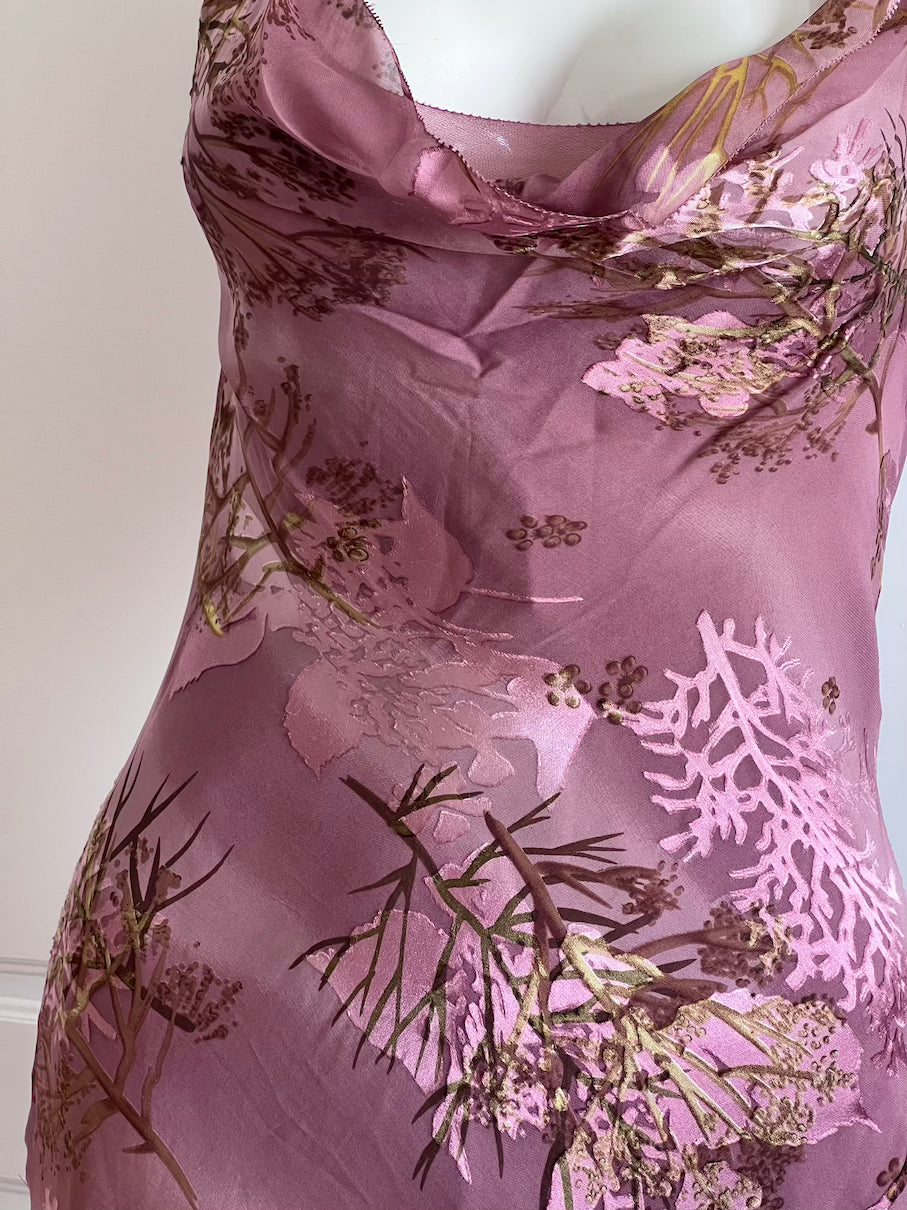 100% Silk Blush Pink Floral Slip Dress (Maxi)