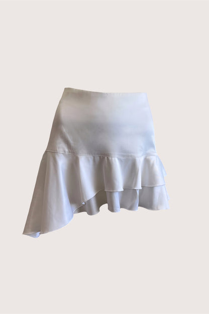 Vintage 1990's White Satin Ruffle Mini Skirt