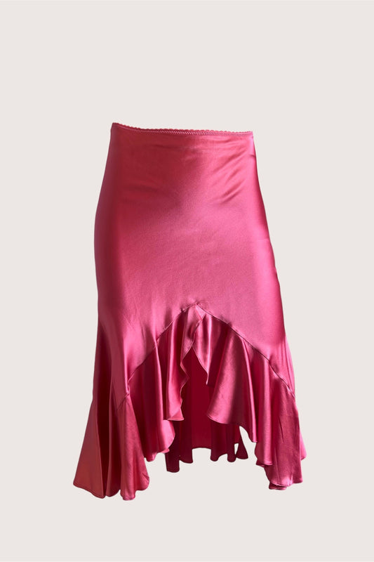 Luxurious Designer Rose Pink Satin Slip Skirt