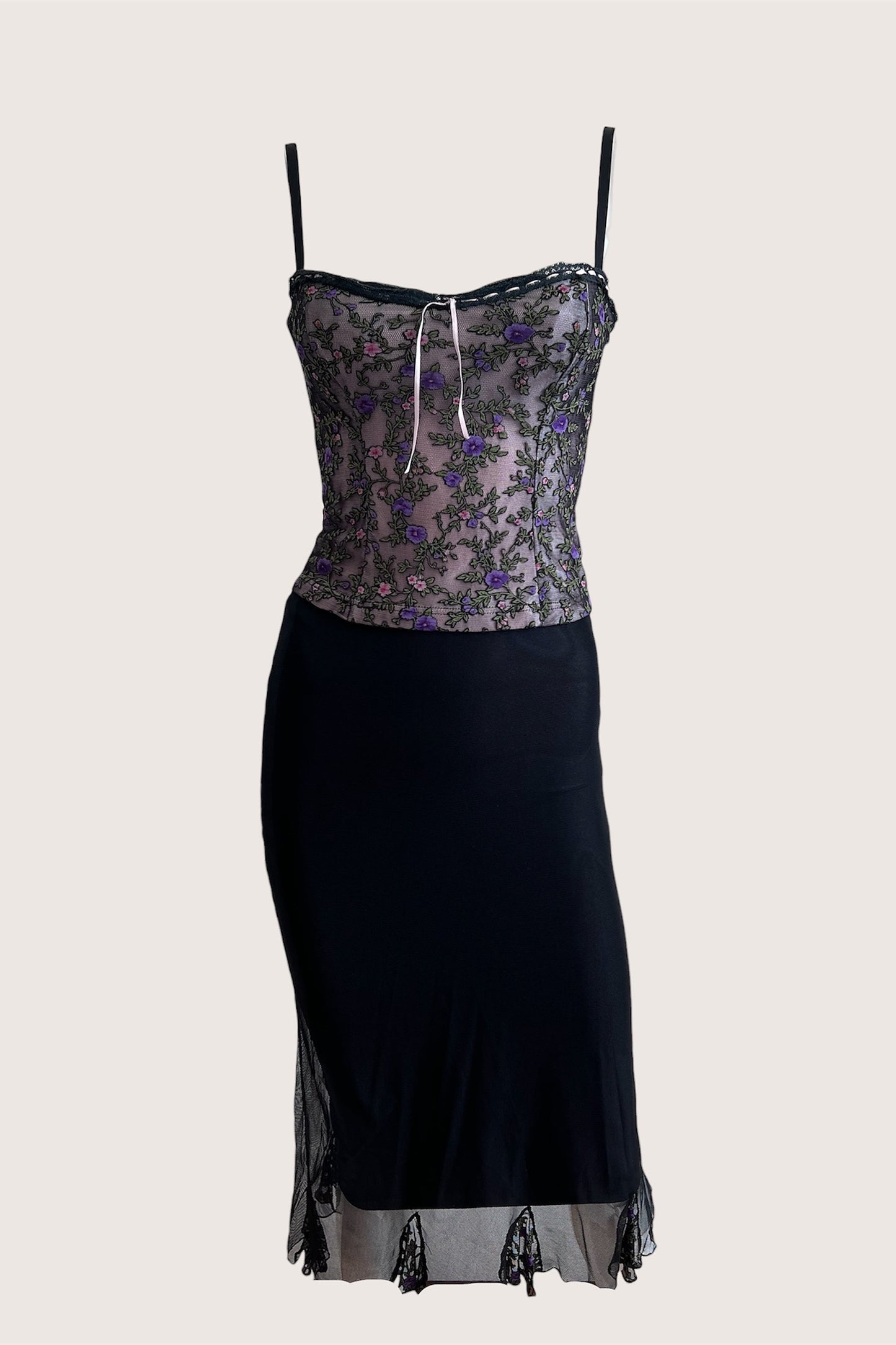 Luxurious Designer Floral Bustier & Slip Skirt Ensemble