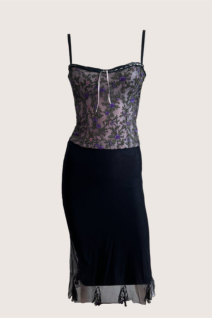 Luxurious Designer Floral Bustier & Slip Skirt Ensemble
