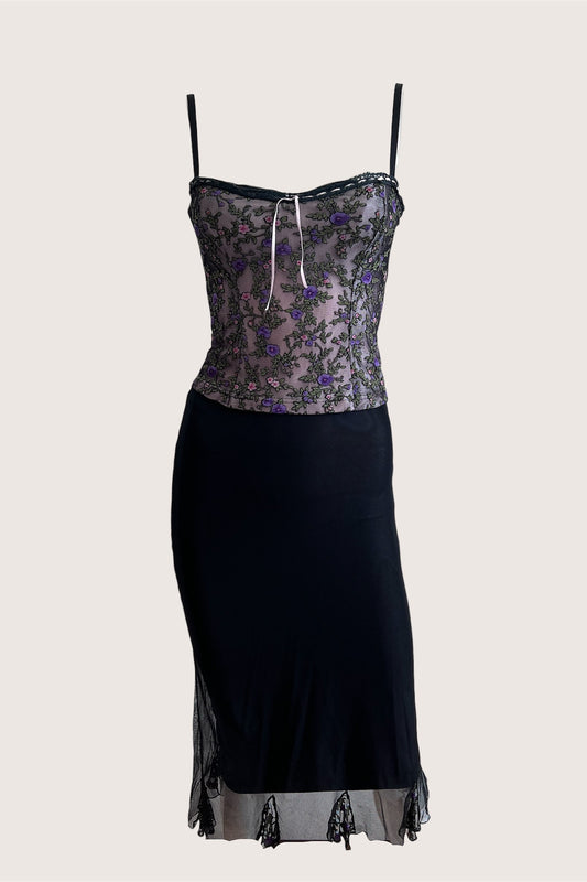 Luxurious Designer Floral Bustier & Slip Skirt Ensemble