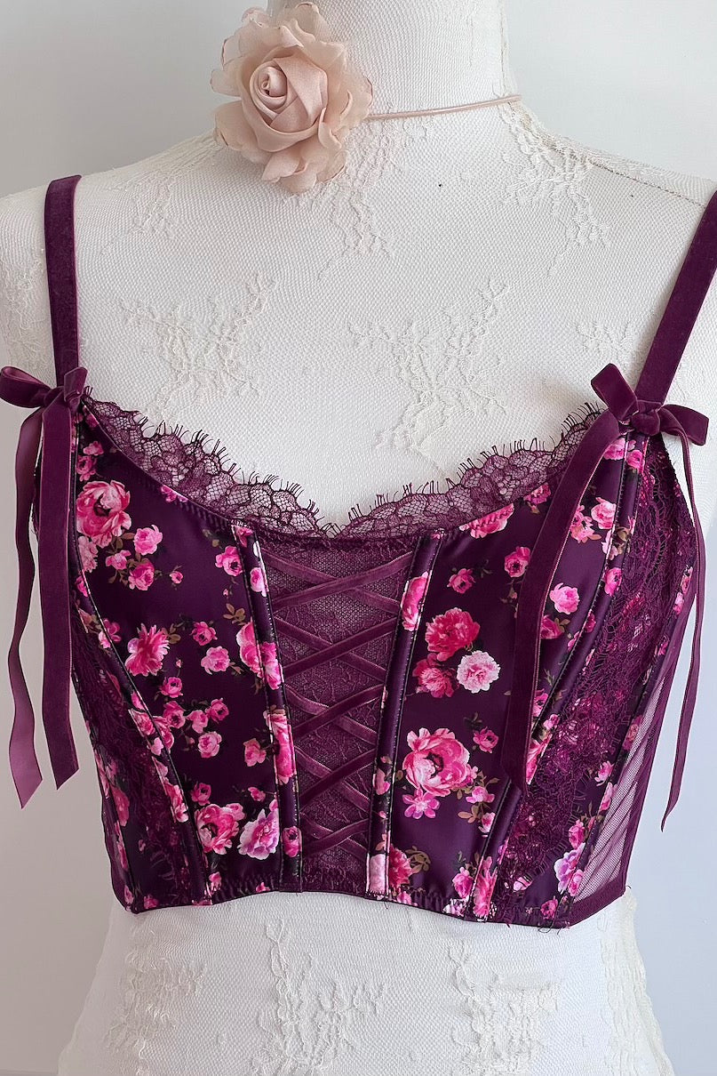 VS Plum Lace Floral Boned Corset Top