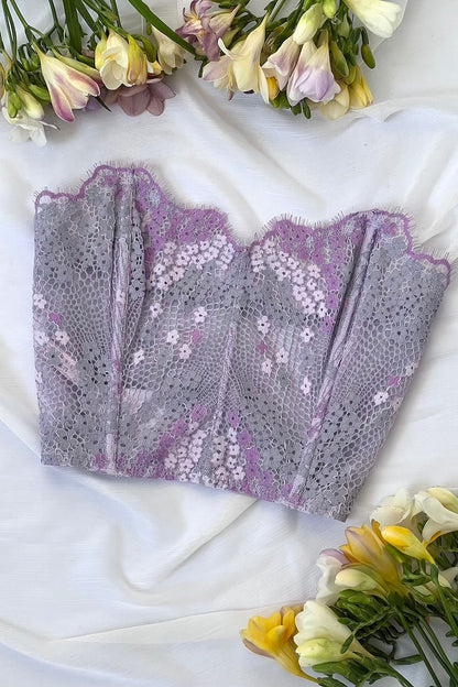 VS Lilac Lace Floral Boned Corset Top