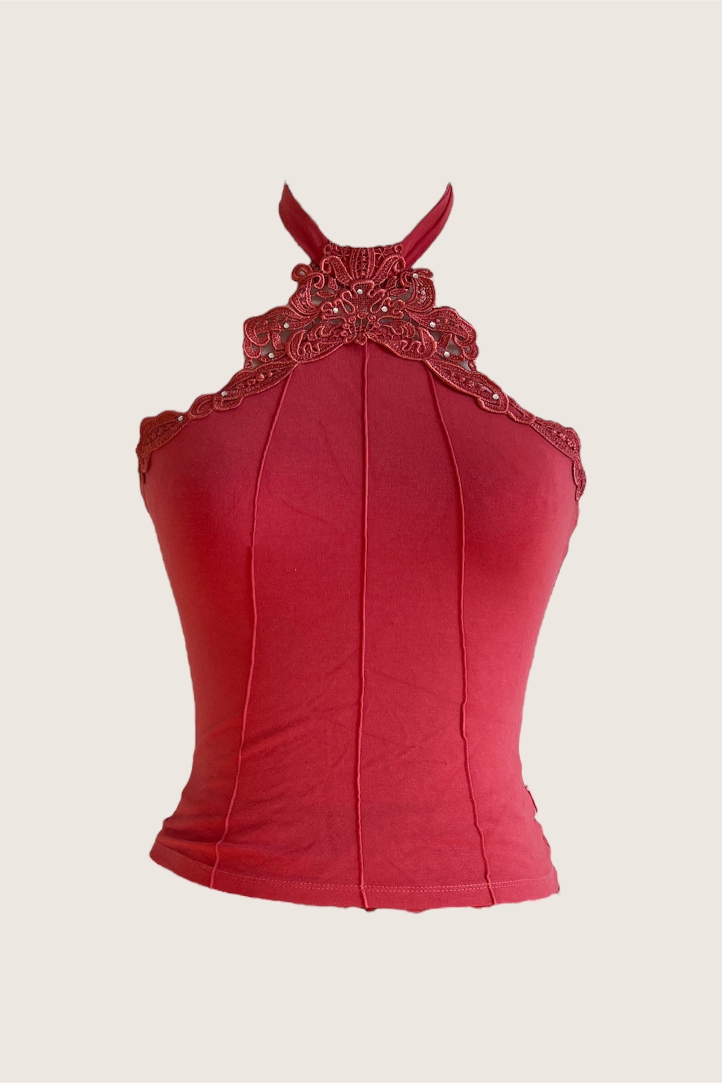 Coral Pink Embellished Halter Top
