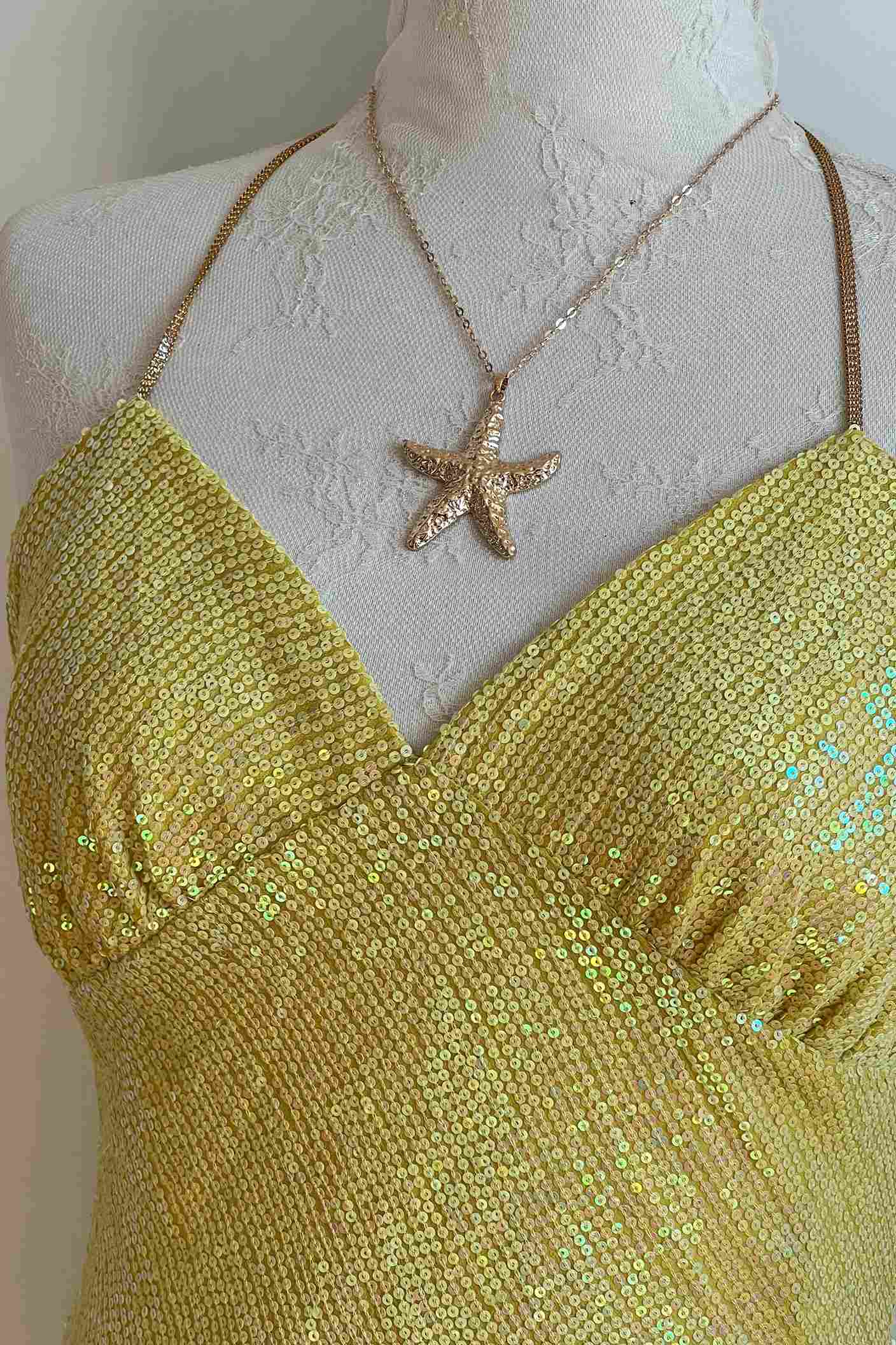 100% Silk Yellow Sequin Backless Top