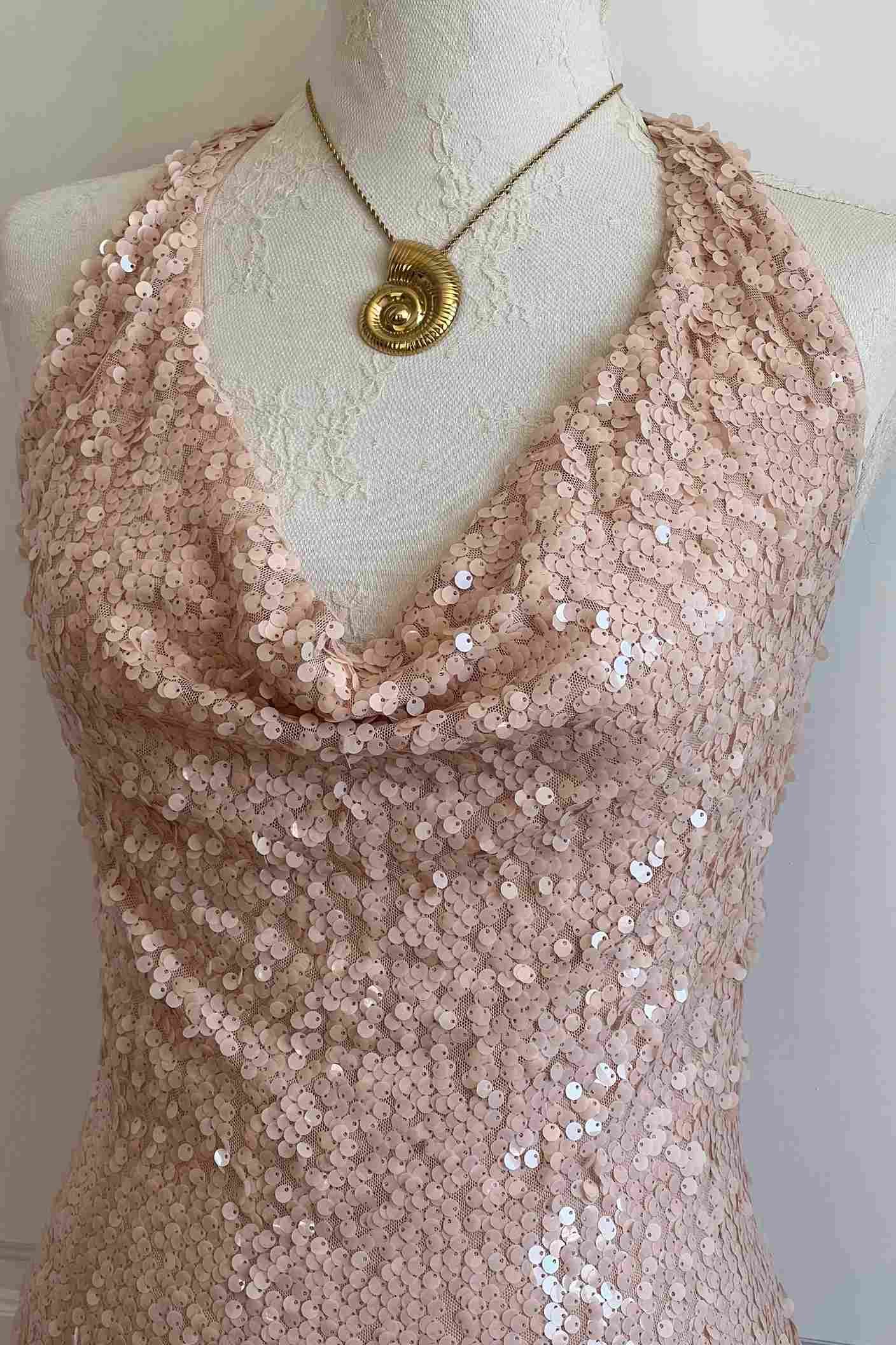 Vintage Peach Pink Sequin Halter Top
