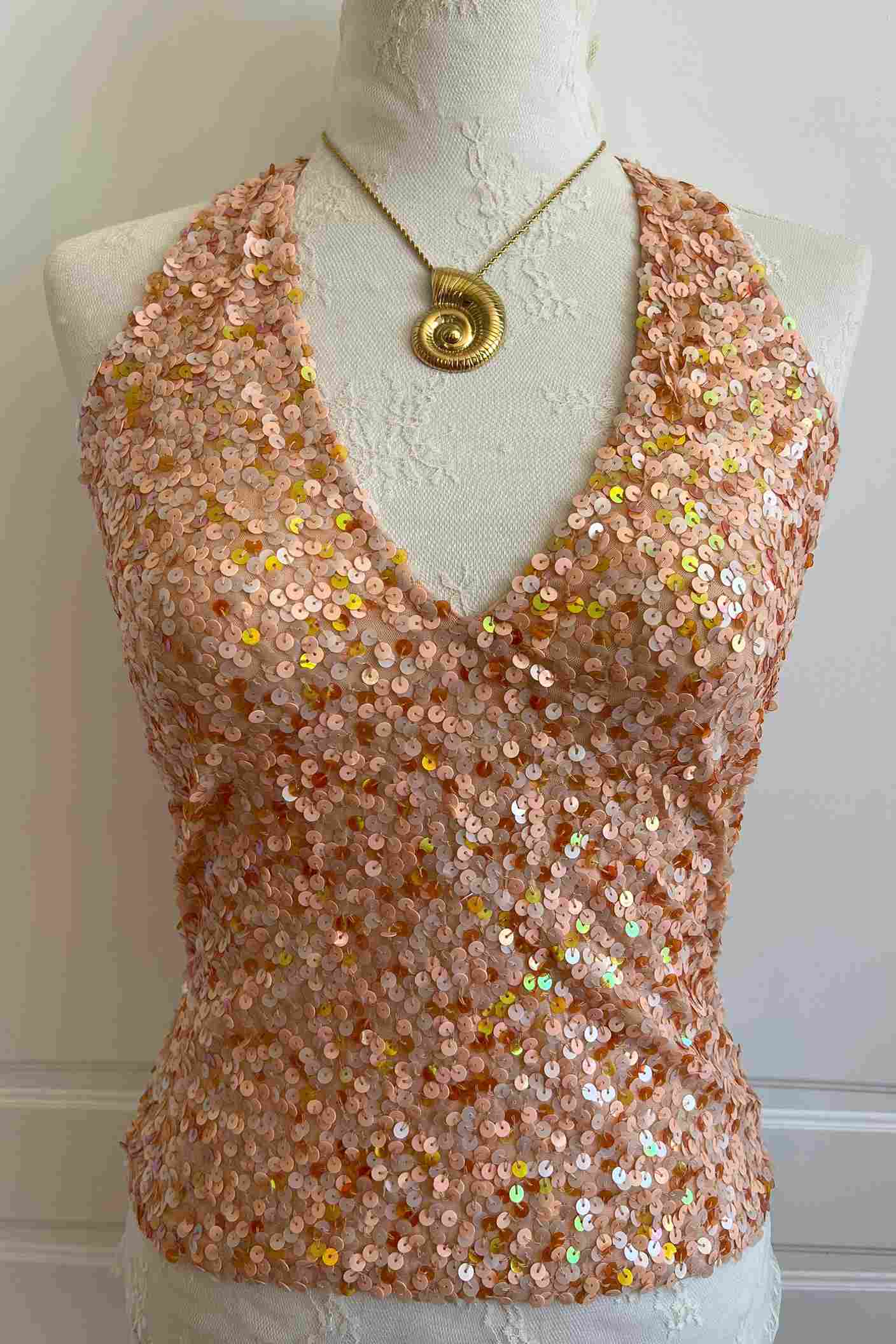 Vintage Salmon Pink Sequin Halter Top