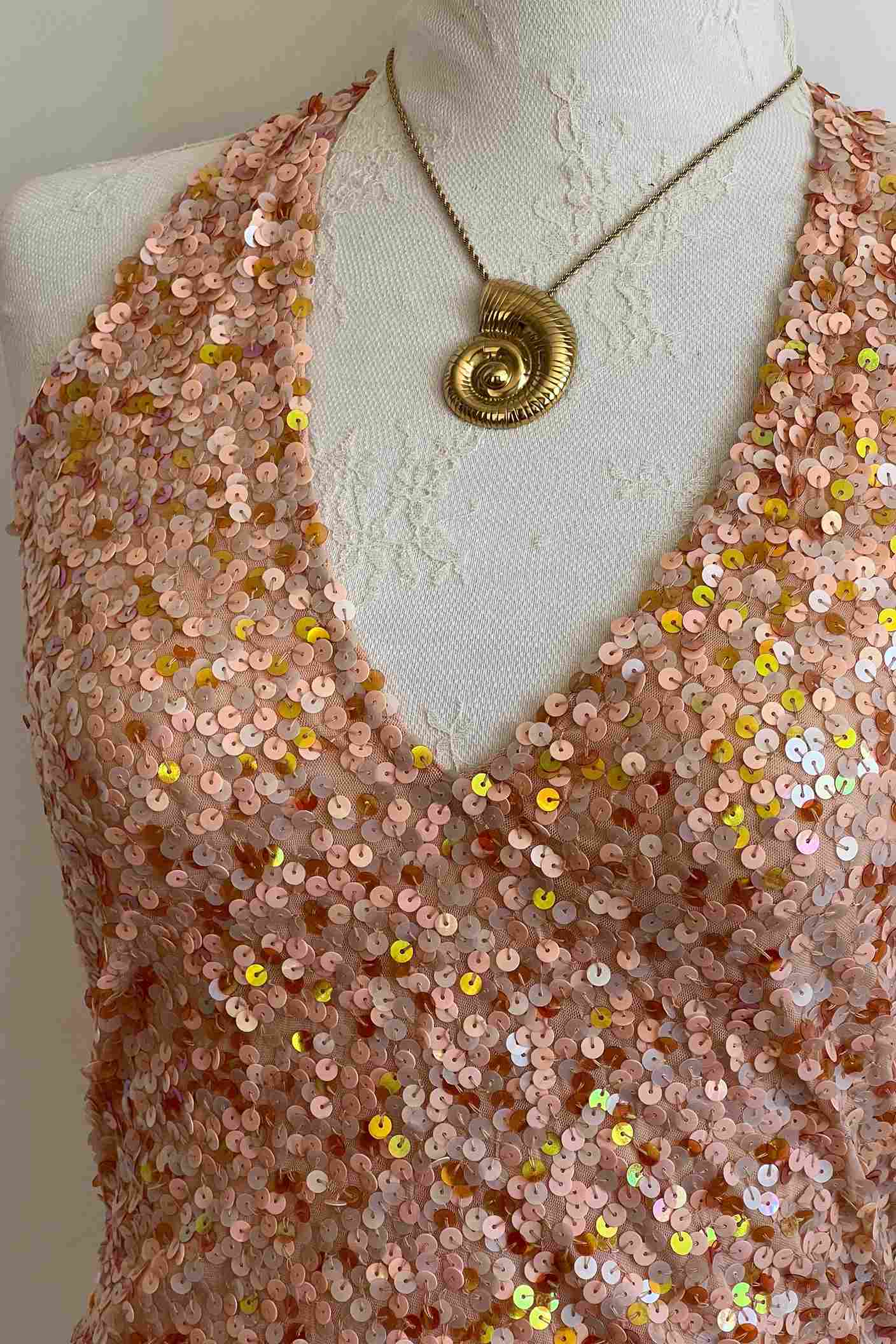 Vintage Salmon Pink Sequin Halter Top