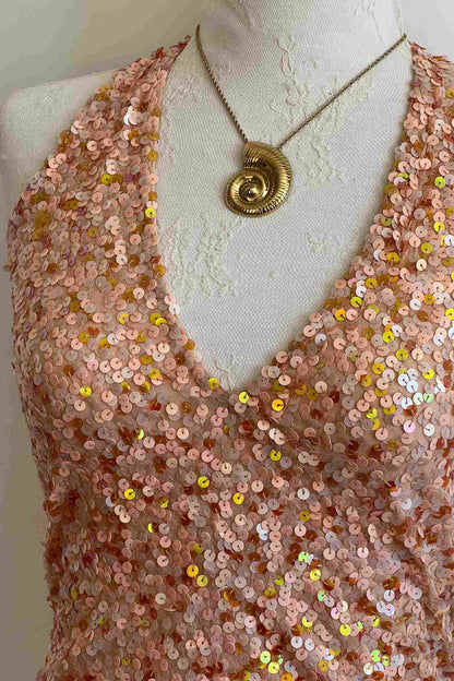 Vintage Salmon Pink Sequin Halter Top
