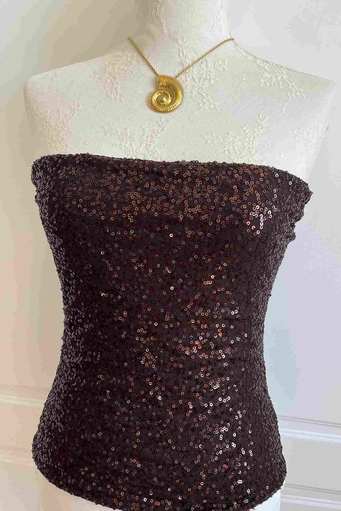 2000's Brown Sequin Tube Top