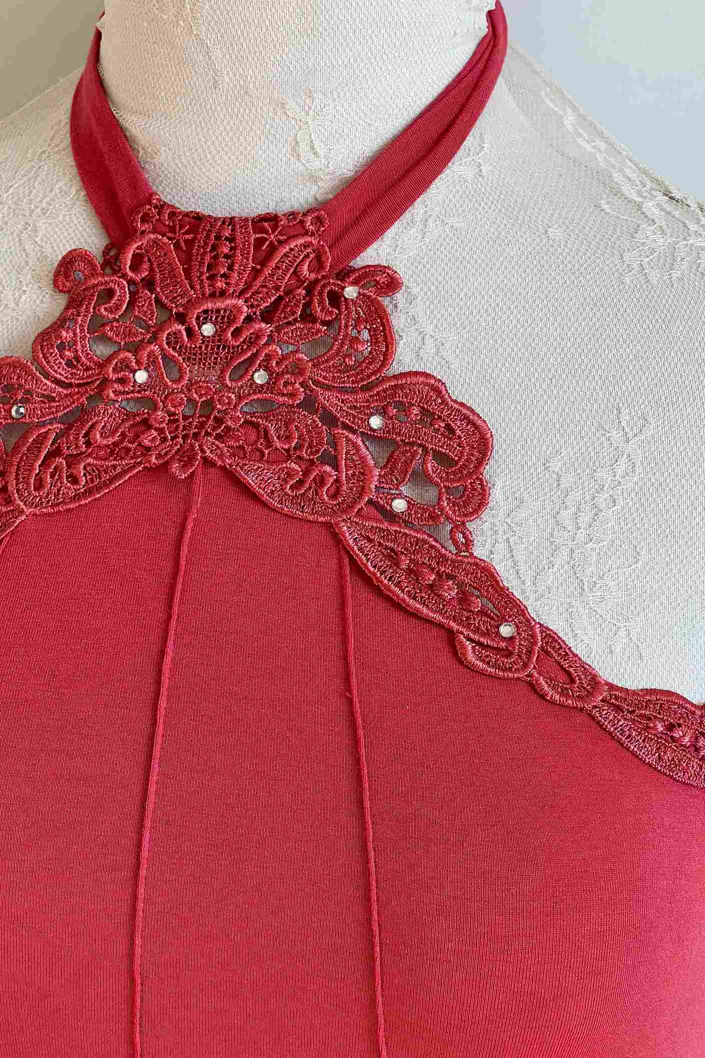 Coral Pink Embellished Halter Top