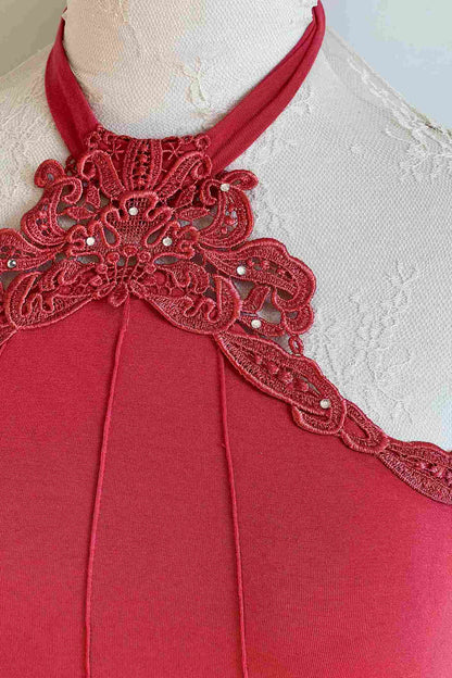 Coral Pink Embellished Halter Top