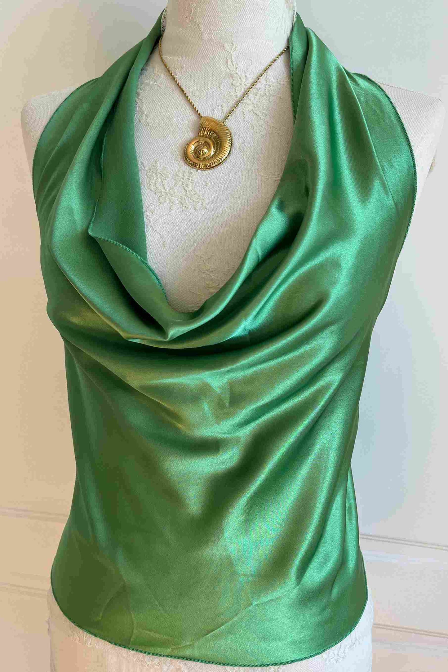 Vintage Green Satin Backless Top