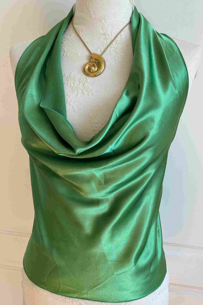 Vintage Green Satin Backless Top