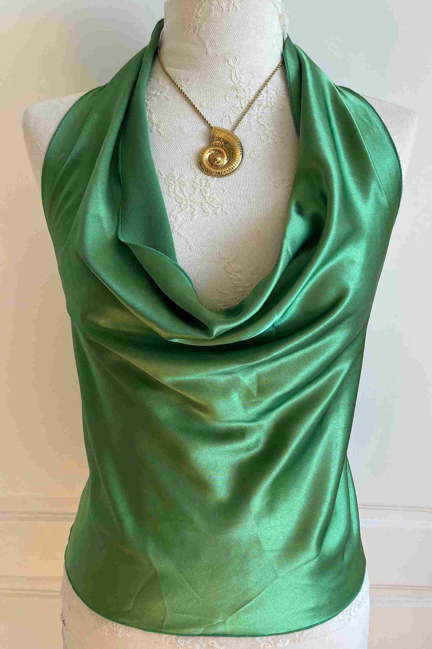 Vintage Green Satin Backless Top