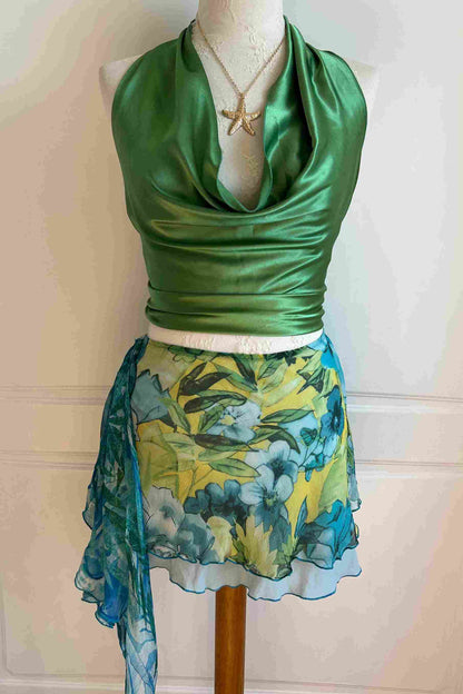 Vintage Green Satin Backless Top