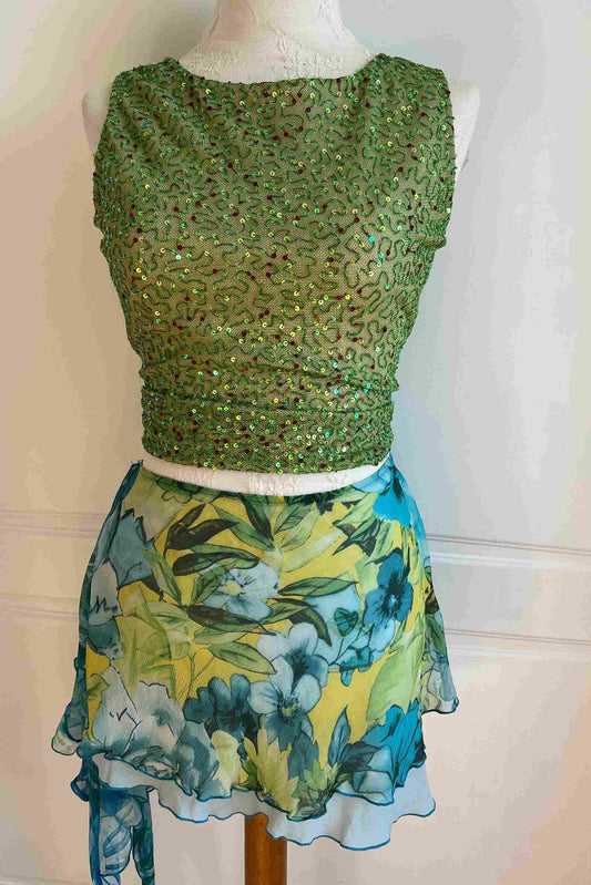 Vintage Green Sequin & Embellished Top