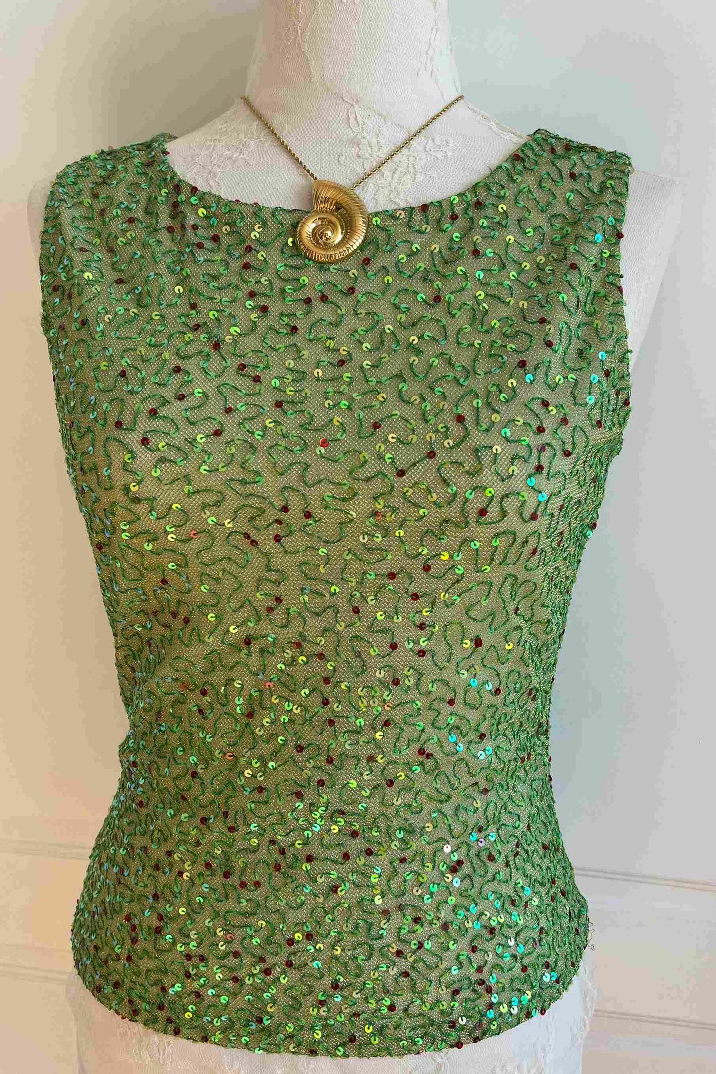 Vintage Green Sequin & Embellished Top