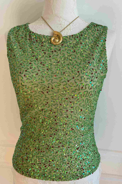 Vintage Green Sequin & Embellished Top