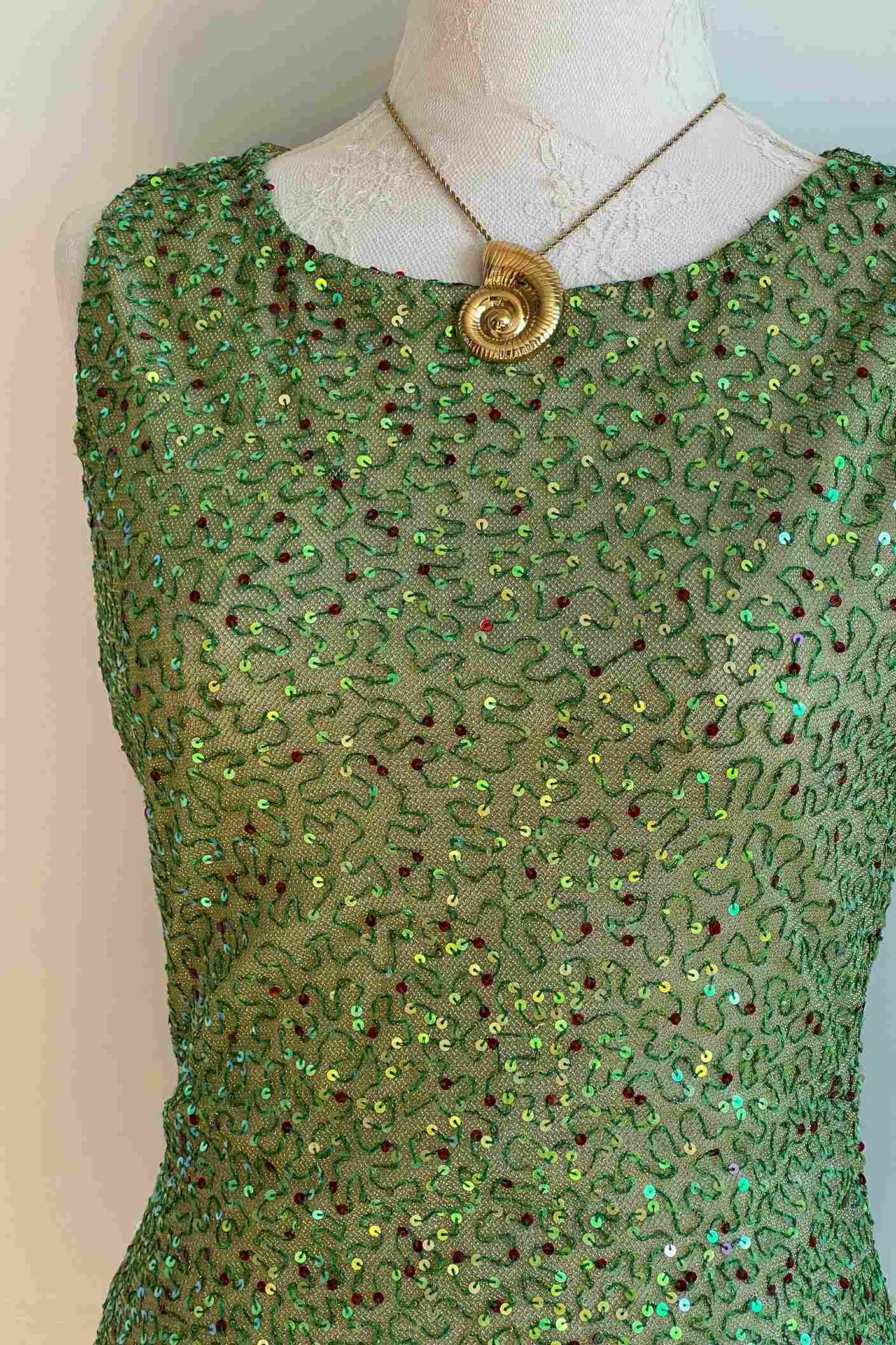 Vintage Green Sequin & Embellished Top
