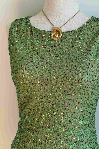 Vintage Green Sequin & Embellished Top