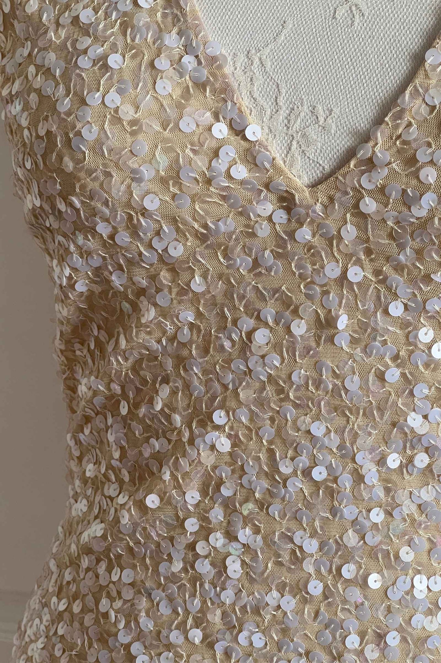 Pearl Beige Sequin Halter Camisole
