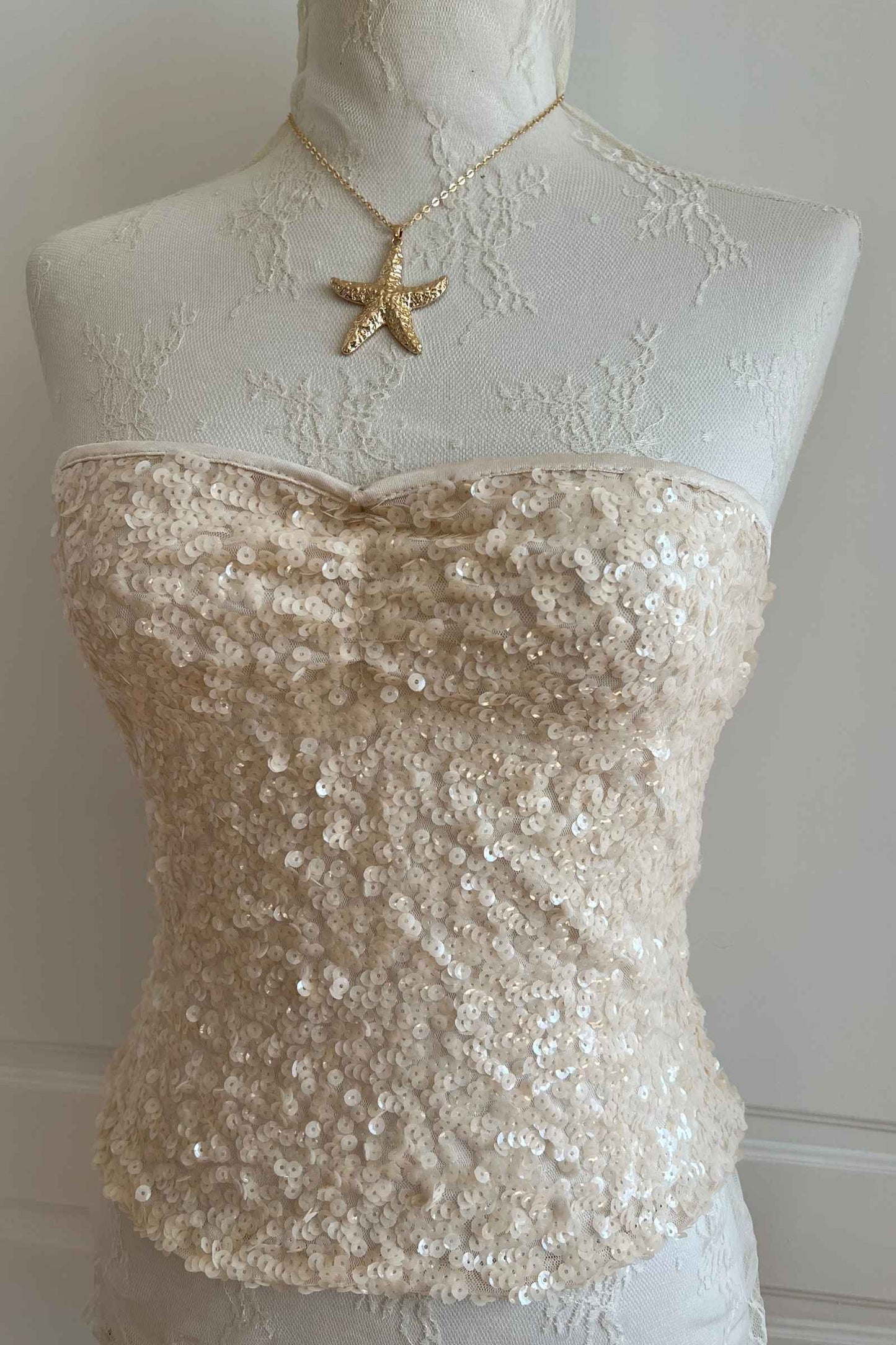 Pearl Beige Sequin Tube Top