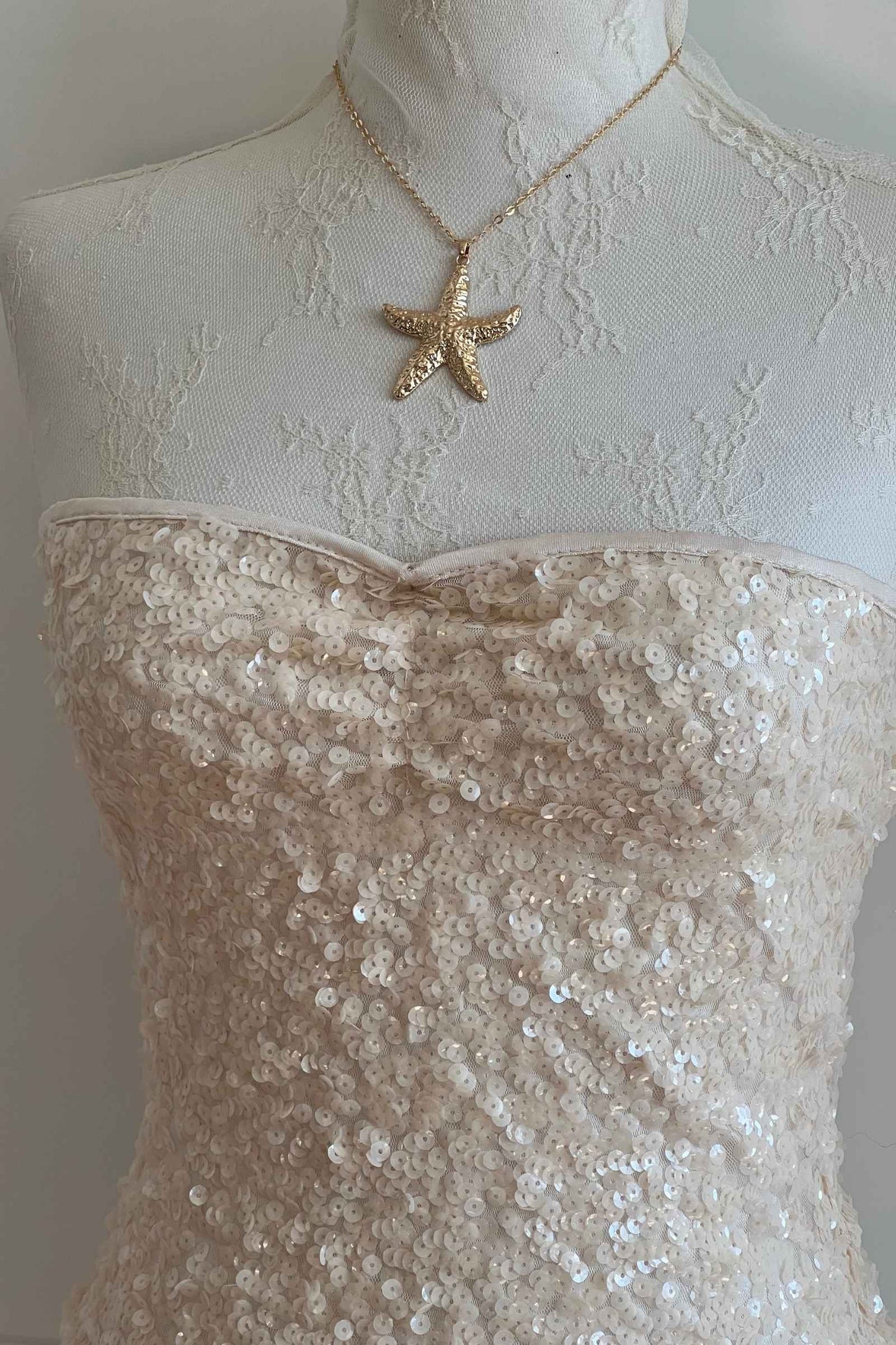 Pearl Beige Sequin Tube Top