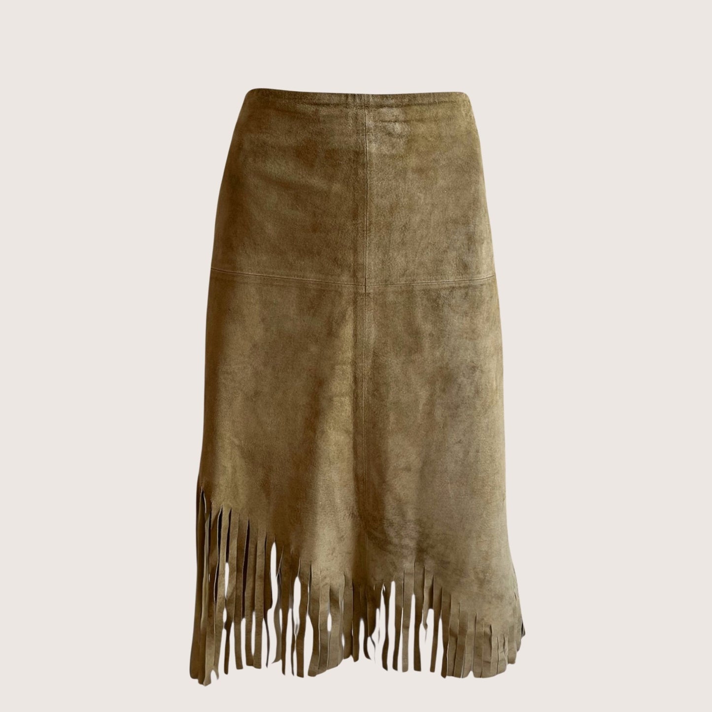 1990's Camel Brown Suede Tassel Skirt