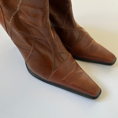 Vintage Italian Patchwork Leather Knee High Boot Heels (EU 37-38)