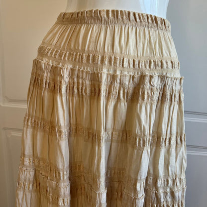 Vintage Beige Ruffle Midi Skirt