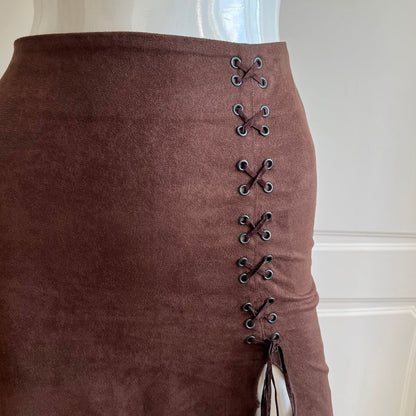 1990's Chocolate Brown Suedette Skirt