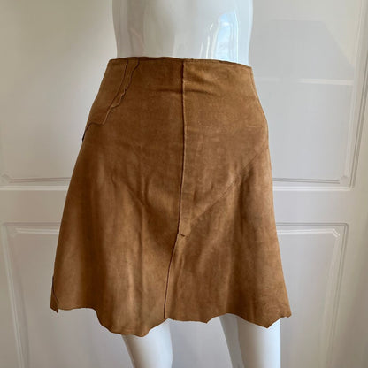 1990's Italian Caramel Brown Leather Mini Skirt