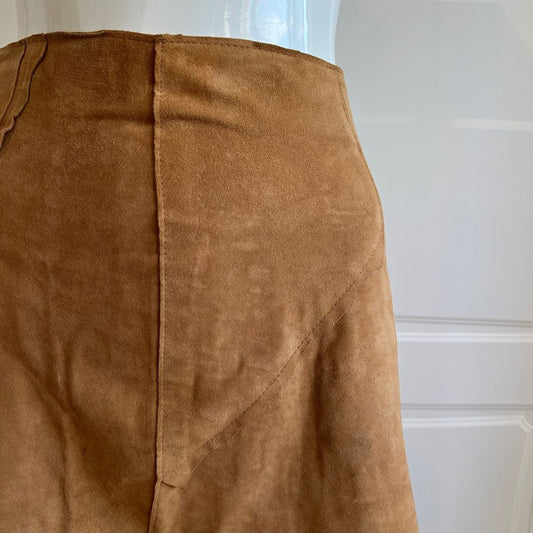 1990's Italian Caramel Brown Leather Mini Skirt