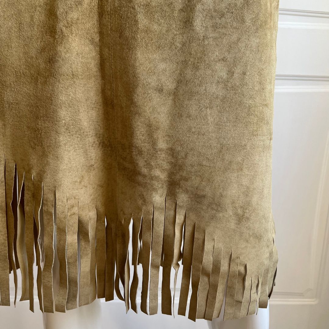 1990's Camel Brown Suede Tassel Skirt