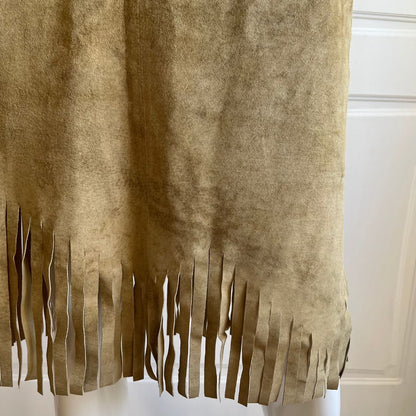 1990's Camel Brown Suede Tassel Skirt